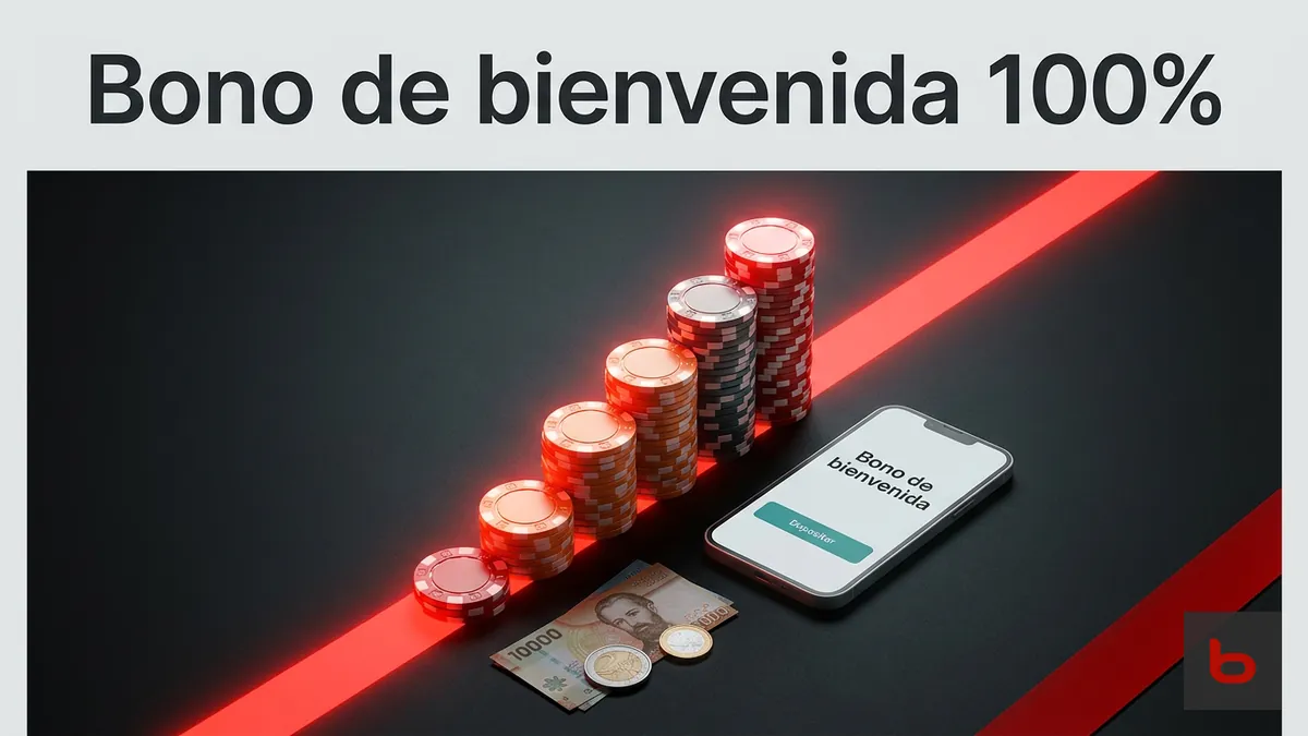 Fichas de póker en escalera representando el bono de bienvenida de Bodog Poker Chile con pesos chilenos