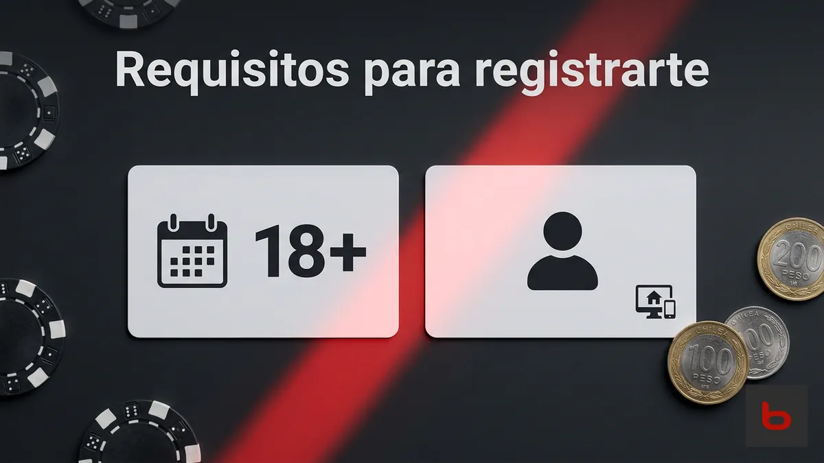 Tarjetas ilustrando los requisitos de edad mínima y una cuenta por persona para registrarte en Bodog Chile