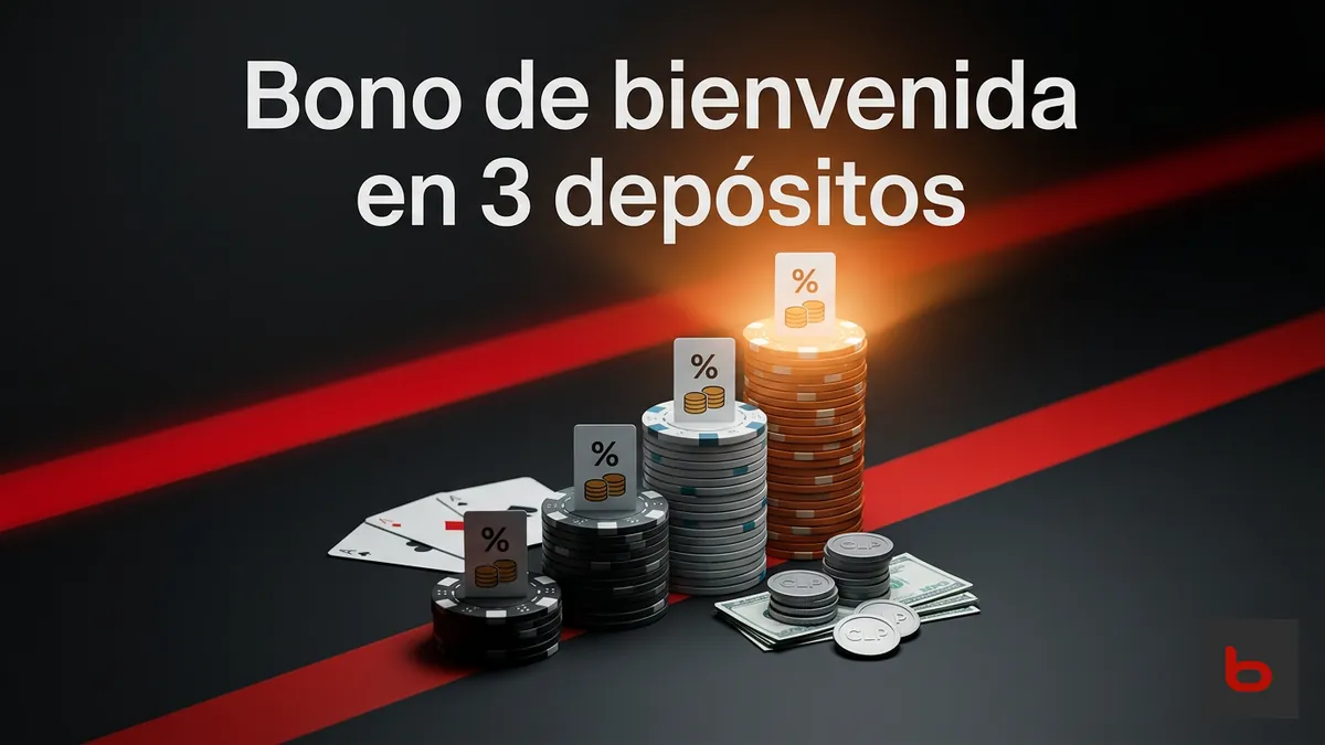 Escalera de fichas de póker que representa el bono de bienvenida escalonado de Bodog Chile